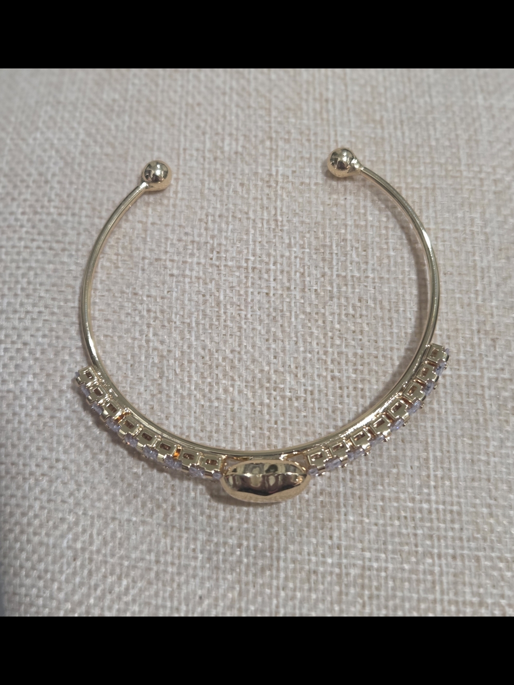 Gold Heart Tennis Bracelet Cuff Style with Clear Stones - Women Jewelry - Picture 5 of 5